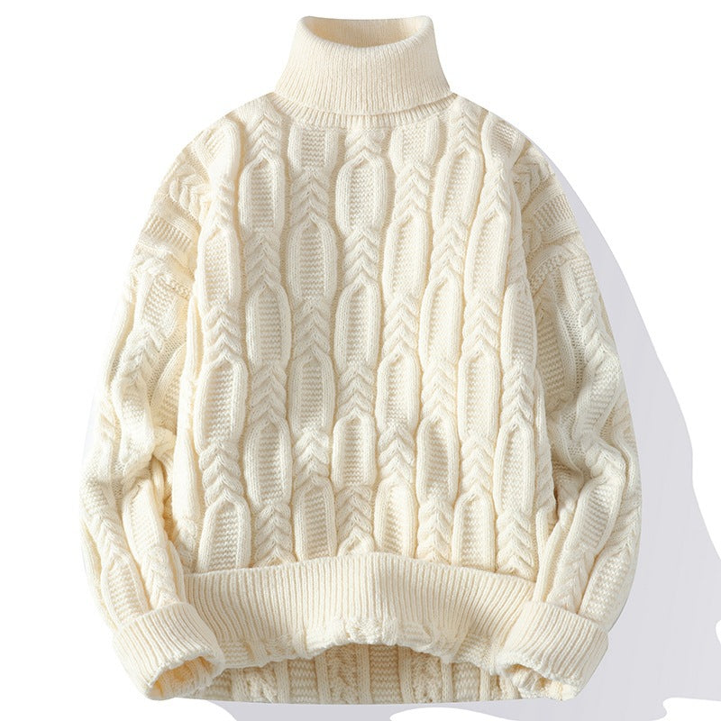 Mens Autumnwinter Turtleneck Cable-knit Sweater With A Casual Fit And Exceptional Warmth
