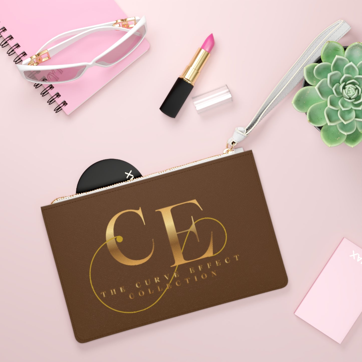 Copy of Fuchsia Gold Monogram Clutch Bag — “The Cerva Effect” Logo Wristlet