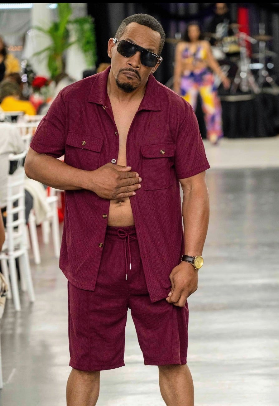 Men's Full Size Button Down Short Sleeve Top and Shorts Set Plus Size