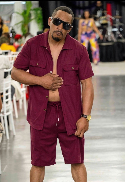 Men's Full Size Button Down Short Sleeve Top and Shorts Set Plus Size