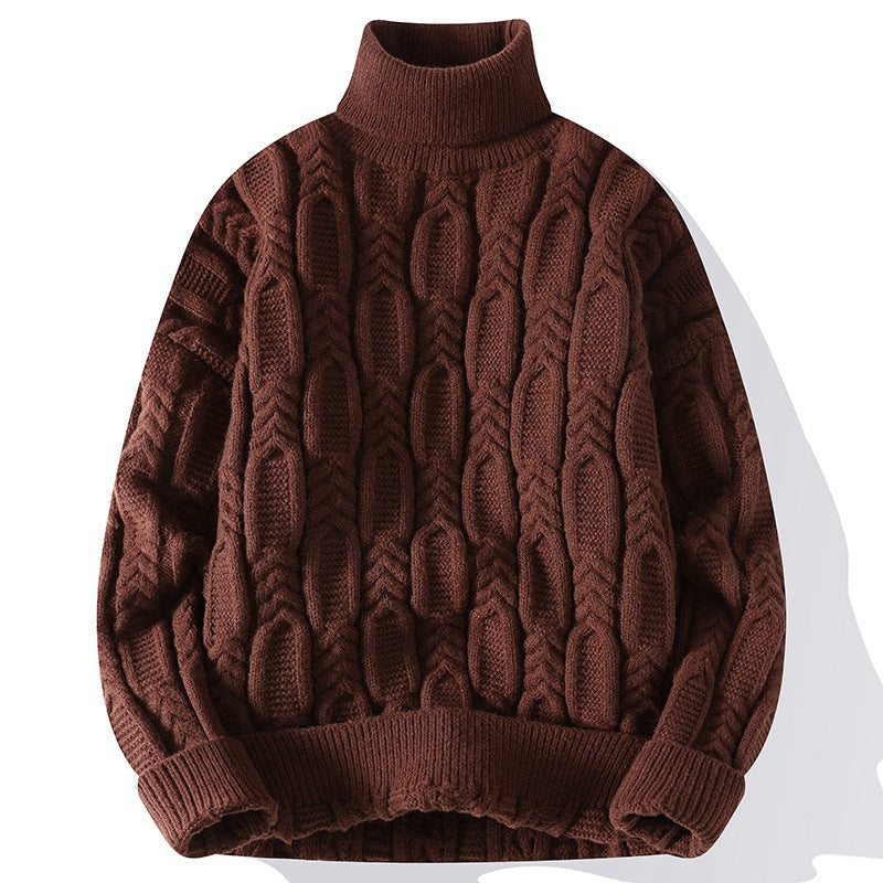 Mens Autumnwinter Turtleneck Cable-knit Sweater With A Casual Fit And Exceptional Warmth