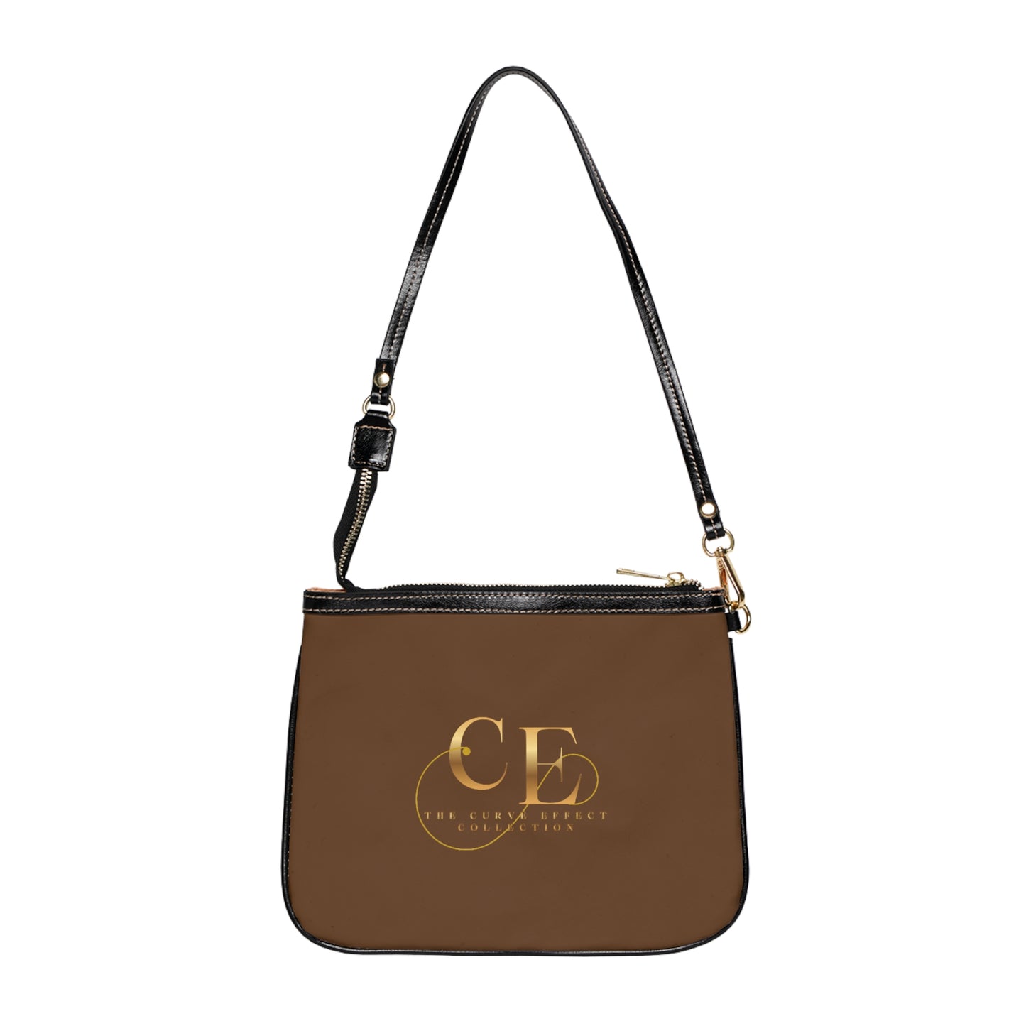 Small Shoulder Bag — Chic Brown Leatherette Purse with Gold Monogram Accent