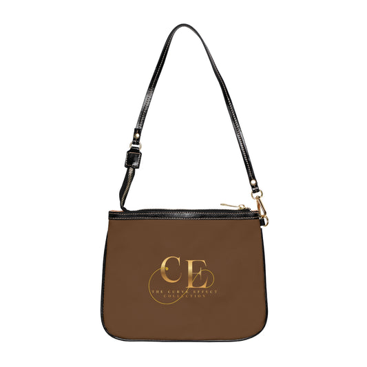 Small Shoulder Bag — Chic Brown Leatherette Purse with Gold Monogram Accent