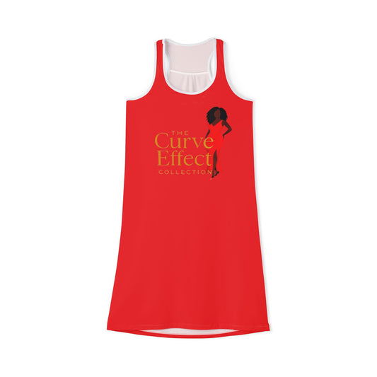 The Curve Effect Racerback Dress — Purple AOP Women’s Dress with Silhouette Logo