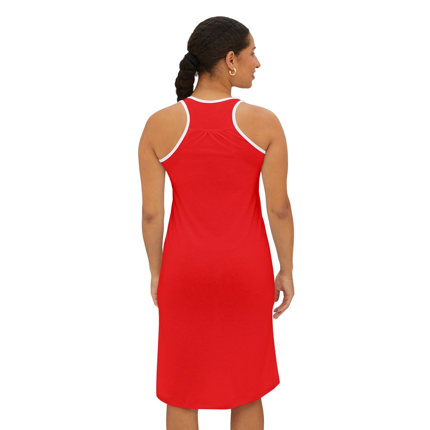 The Curve Effect Racerback Dress — Purple AOP Women’s Dress with Silhouette Logo