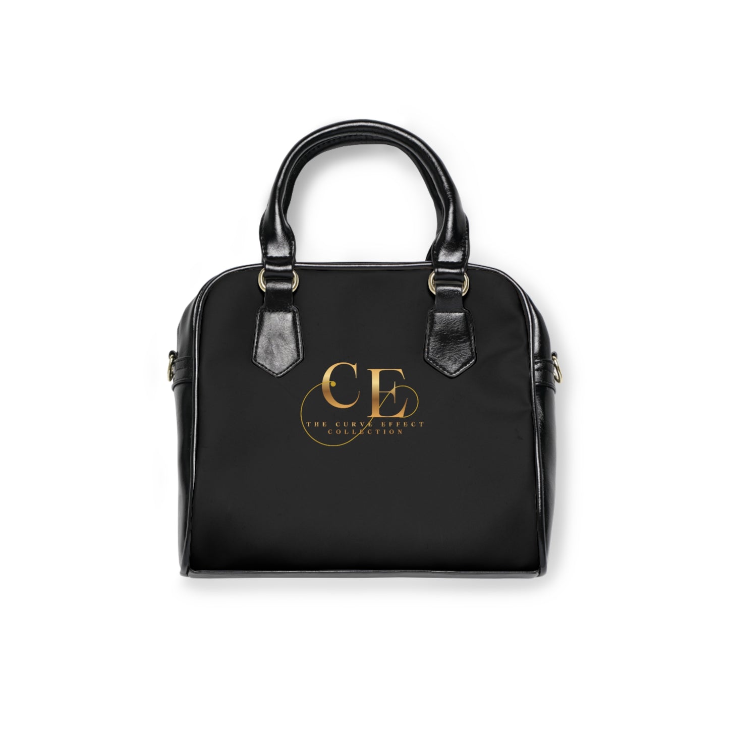 Copy of Monogrammed Black Shoulder Handbag — Elegant Gold Initials Tote