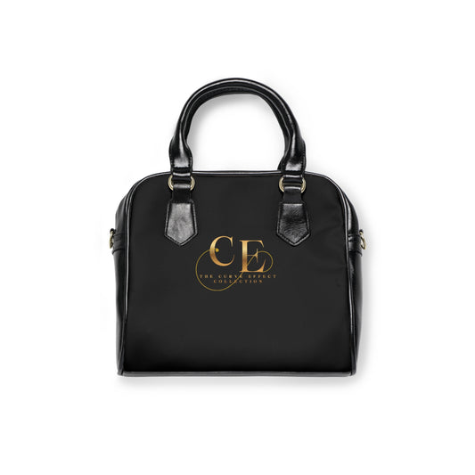Copy of Monogrammed Black Shoulder Handbag — Elegant Gold Initials Tote