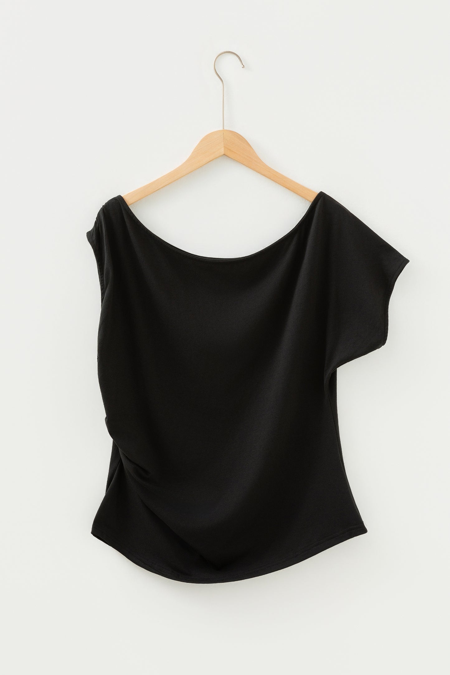 Burgundy Plus Size Solid Color Asymmetric Neck Short Sleeve Blouse