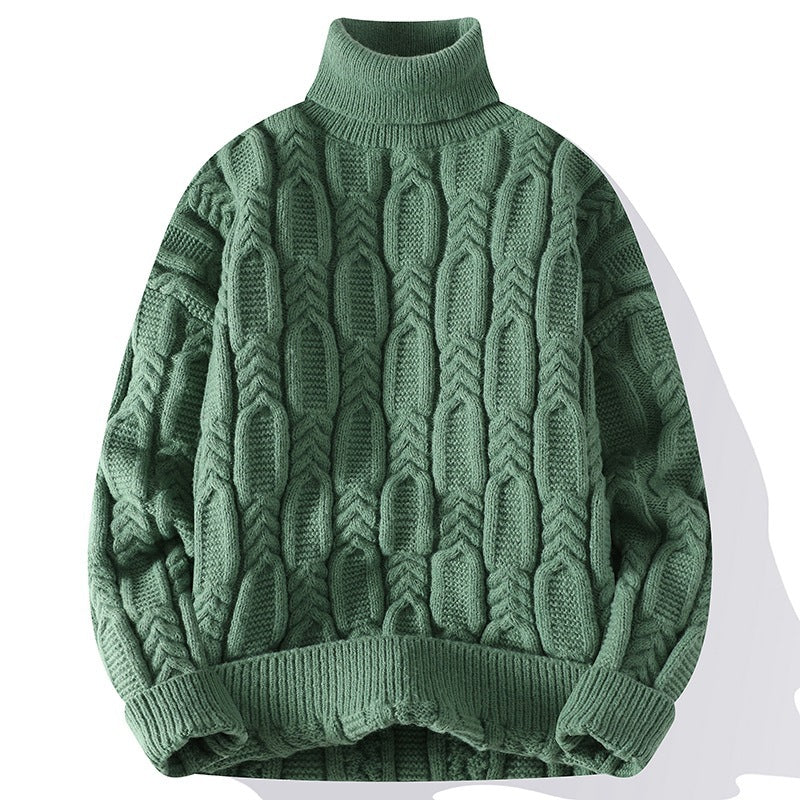 Mens Autumnwinter Turtleneck Cable-knit Sweater With A Casual Fit And Exceptional Warmth