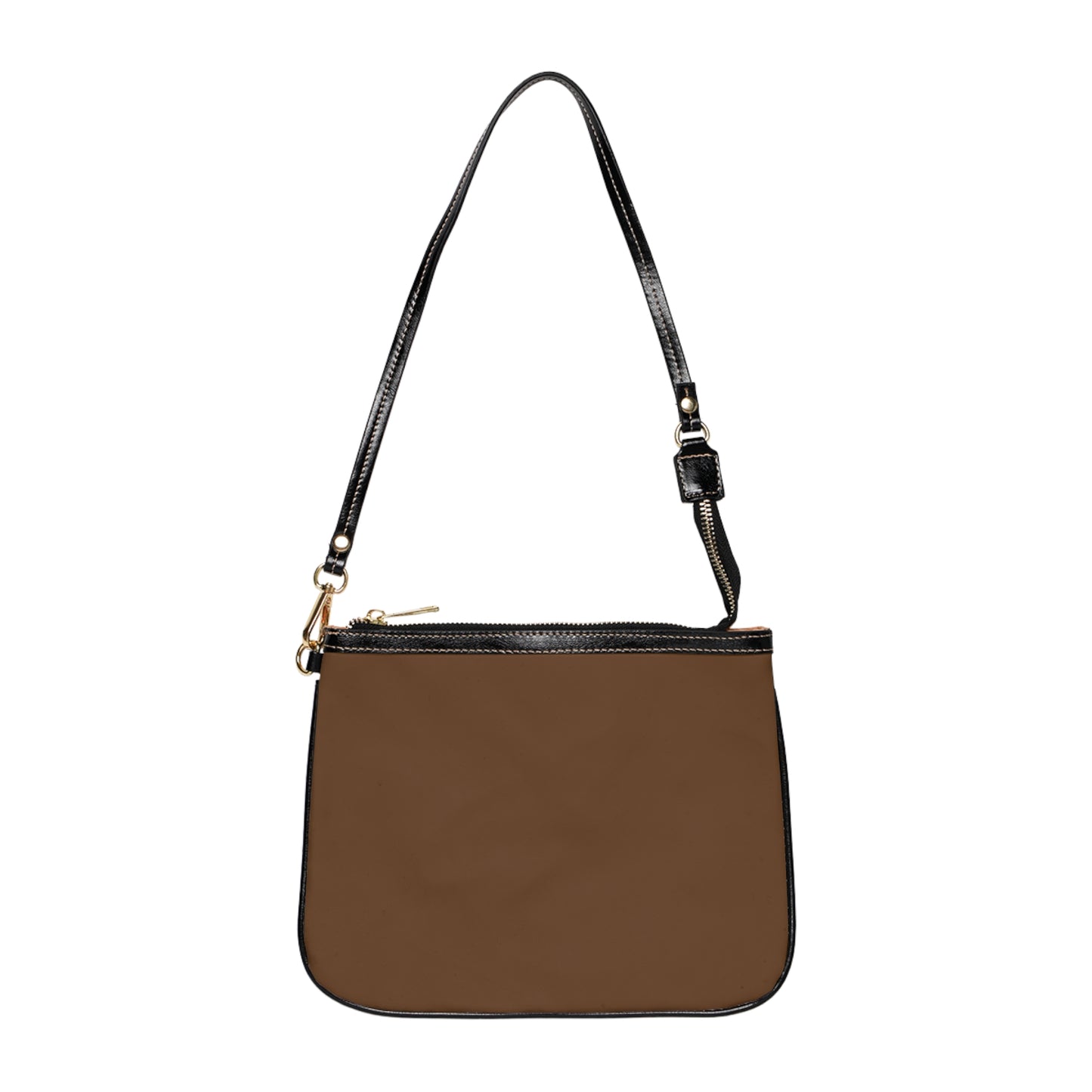 Small Shoulder Bag — Chic Brown Leatherette Purse with Gold Monogram Accent