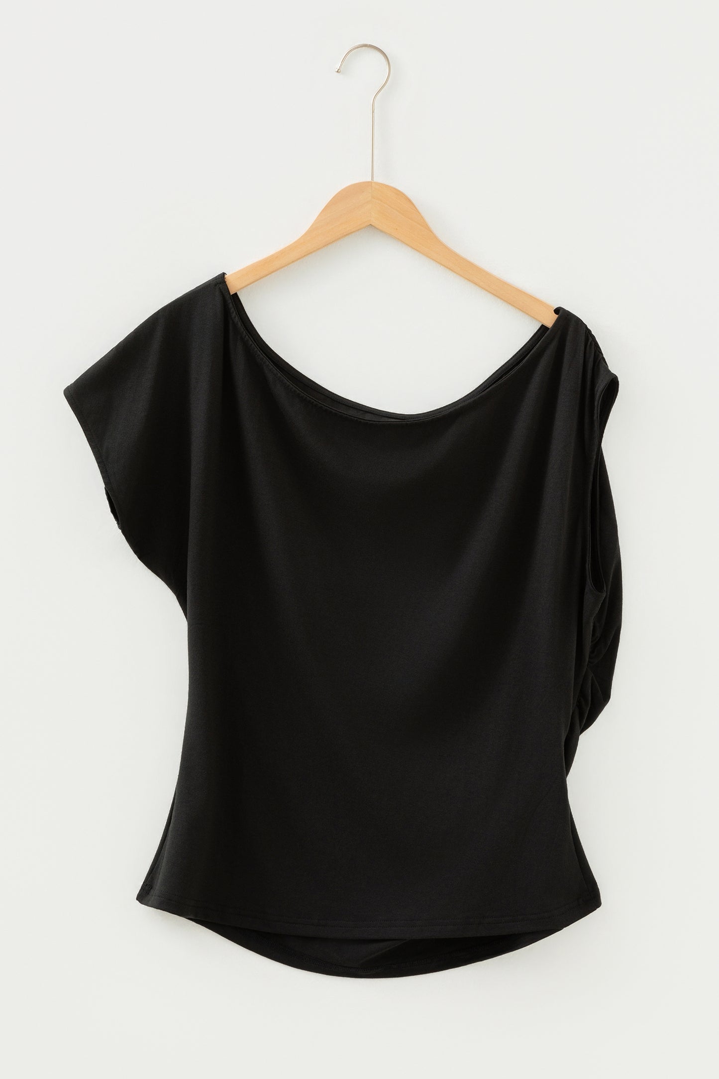 Burgundy Plus Size Solid Color Asymmetric Neck Short Sleeve Blouse