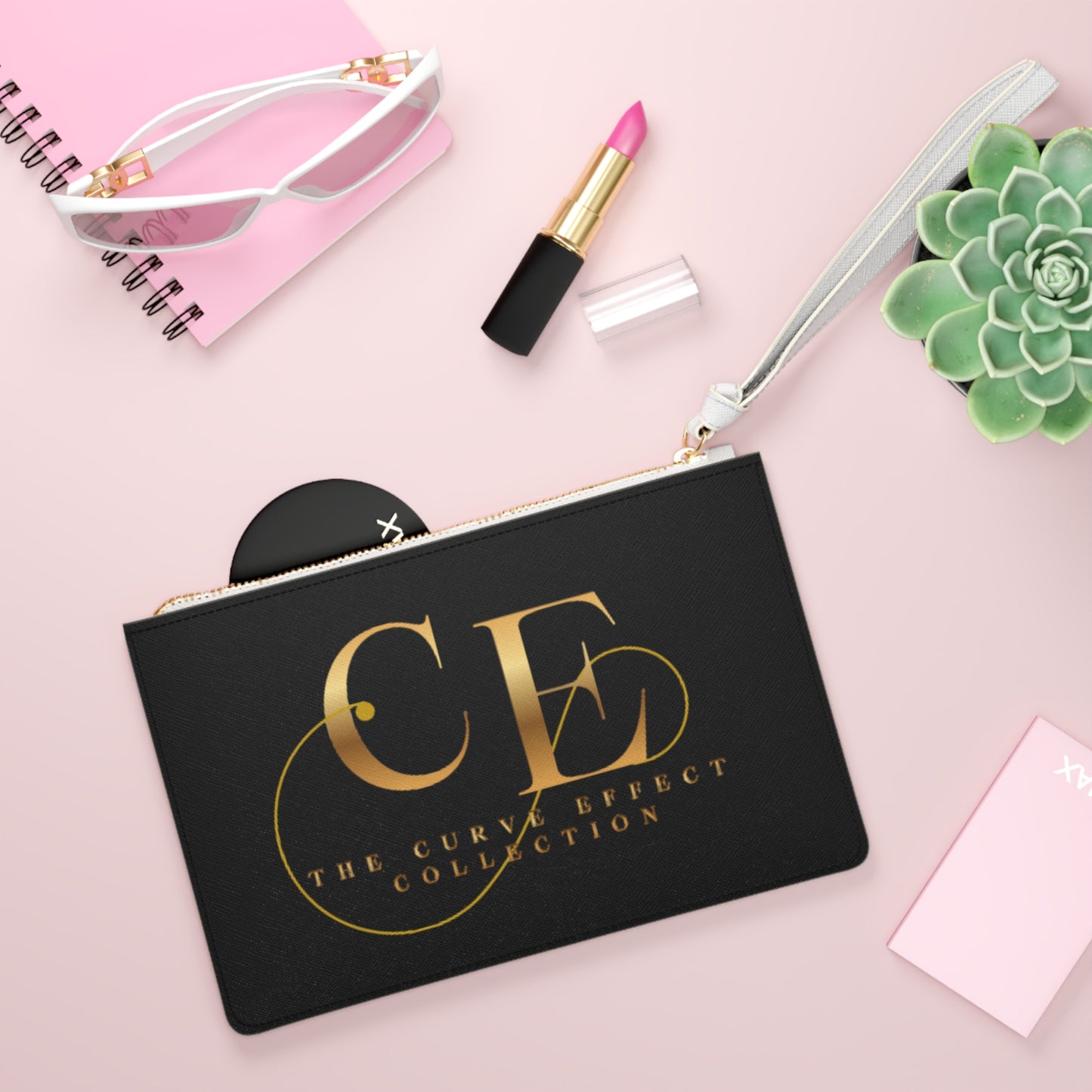 Clutch Bag - The Curve Effect Collection Gold Monogram Wristlet