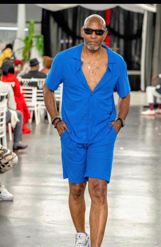 Men's Plus Size Button Up Short Sleeve Shirt and Shorts Set