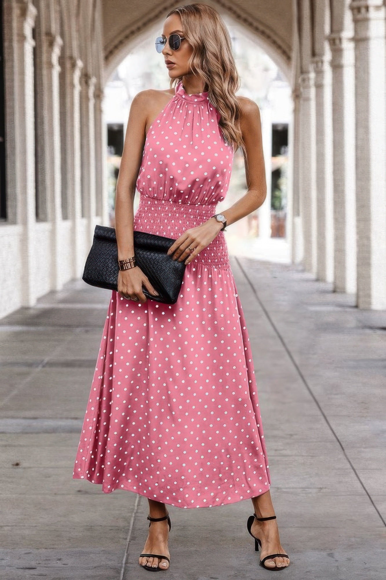 Off Shoulder Dot Print Fit Ruffle Full Dress – The Curve