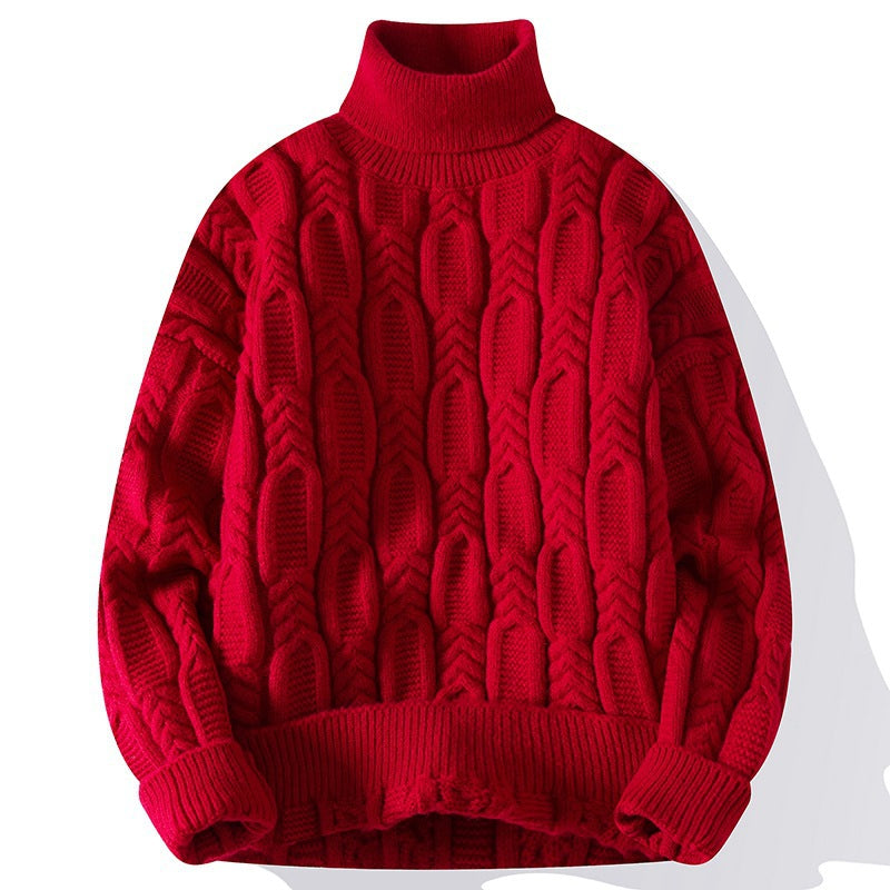 Mens Autumnwinter Turtleneck Cable-knit Sweater With A Casual Fit And Exceptional Warmth