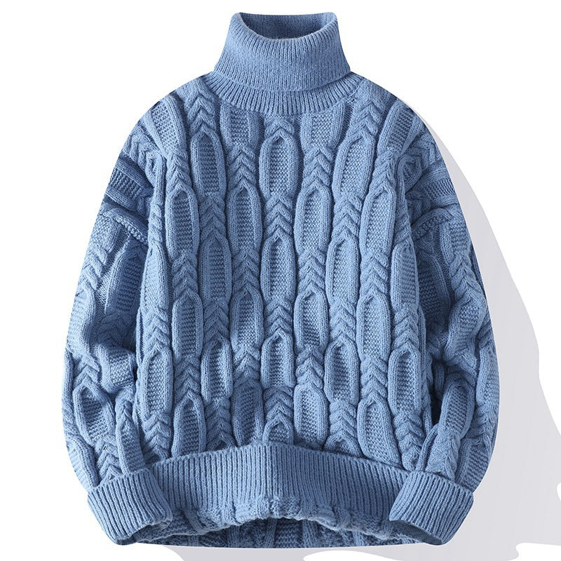 Mens Autumnwinter Turtleneck Cable-knit Sweater With A Casual Fit And Exceptional Warmth
